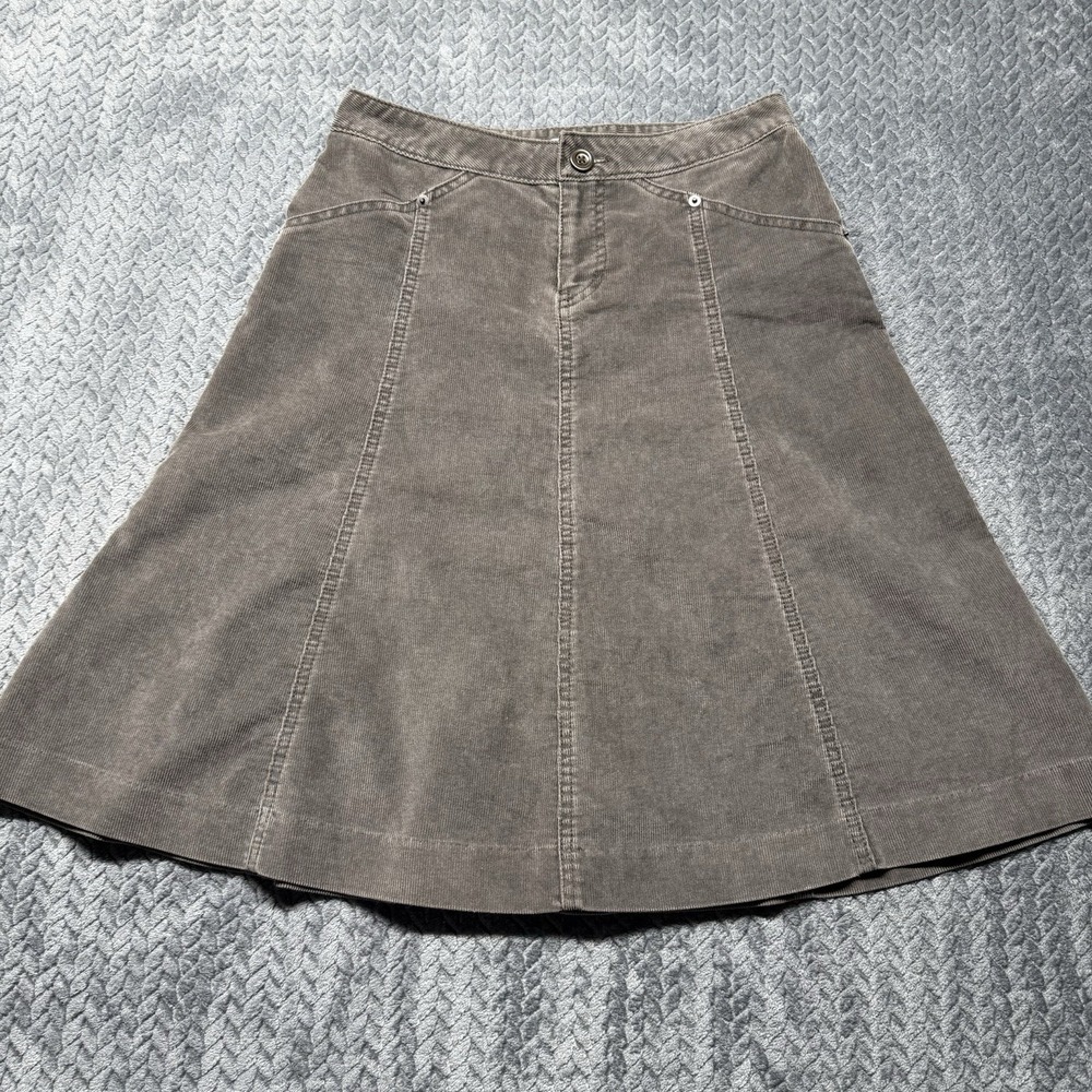 VTG Gap Corduroy Skirt 26" Brown Stretch‎ Button Zip Academia Preppy 2005